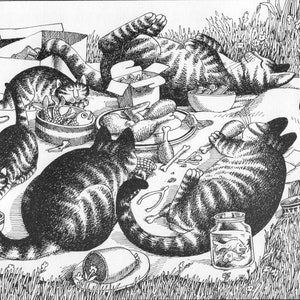 Kliban Cat Art Vintage Print Cat Lover Gift – Cat Picnic In Summer #7807