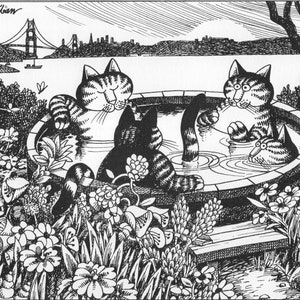 Kliban Cat Art Vintage Print – Cats Enjoying Bath In Spa #8105