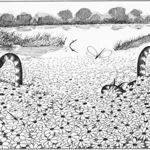 Kliban Cat Art Vintage Print Cat Lover Gift – Cats In Daisy Patch #7805