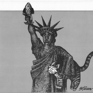 Kliban Cat Art Vintage Print Cat Lover Gift – Cat On Statue of Liberty #7900