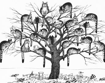 Kliban Cat Art Vintage Print Cat Lover Gift – New Year Party Cat Family Tree #7801