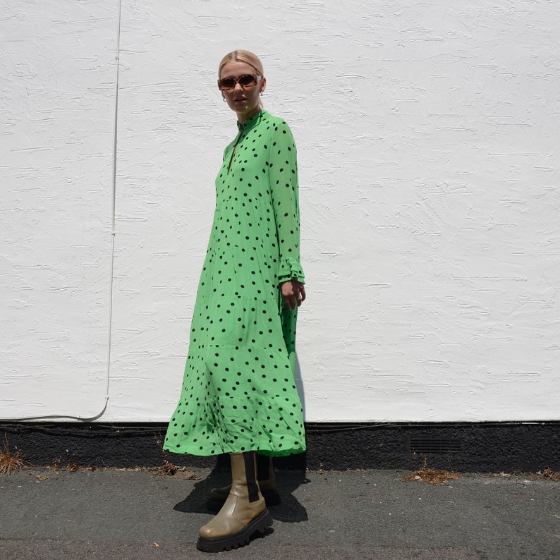 ganni green polka dot dress