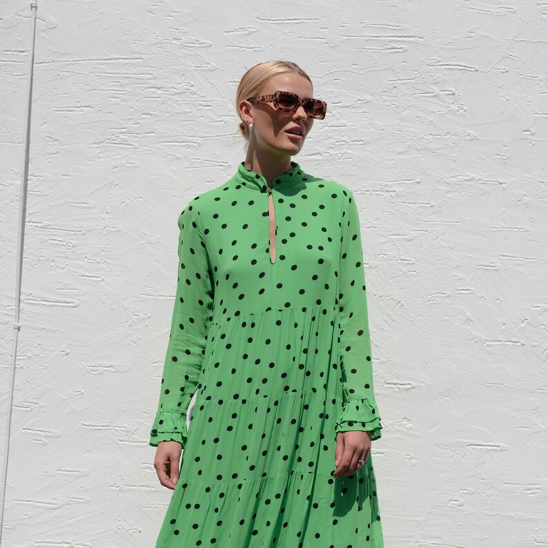 ganni green polka dot dress