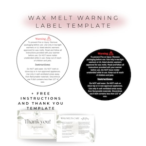 Redigerbar mall för varningsetikett för smältvax | Säkerhets- och förbränningsinstruktioner | Utskrivbar klistermärkesdesign | Digital nedladdning