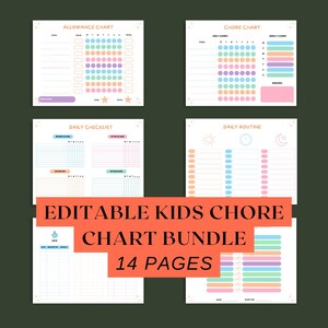 Editable Kids Chore Chart Bundle | Weekly Checklist Printable | Children’s Responsibility Chart | Digital Download