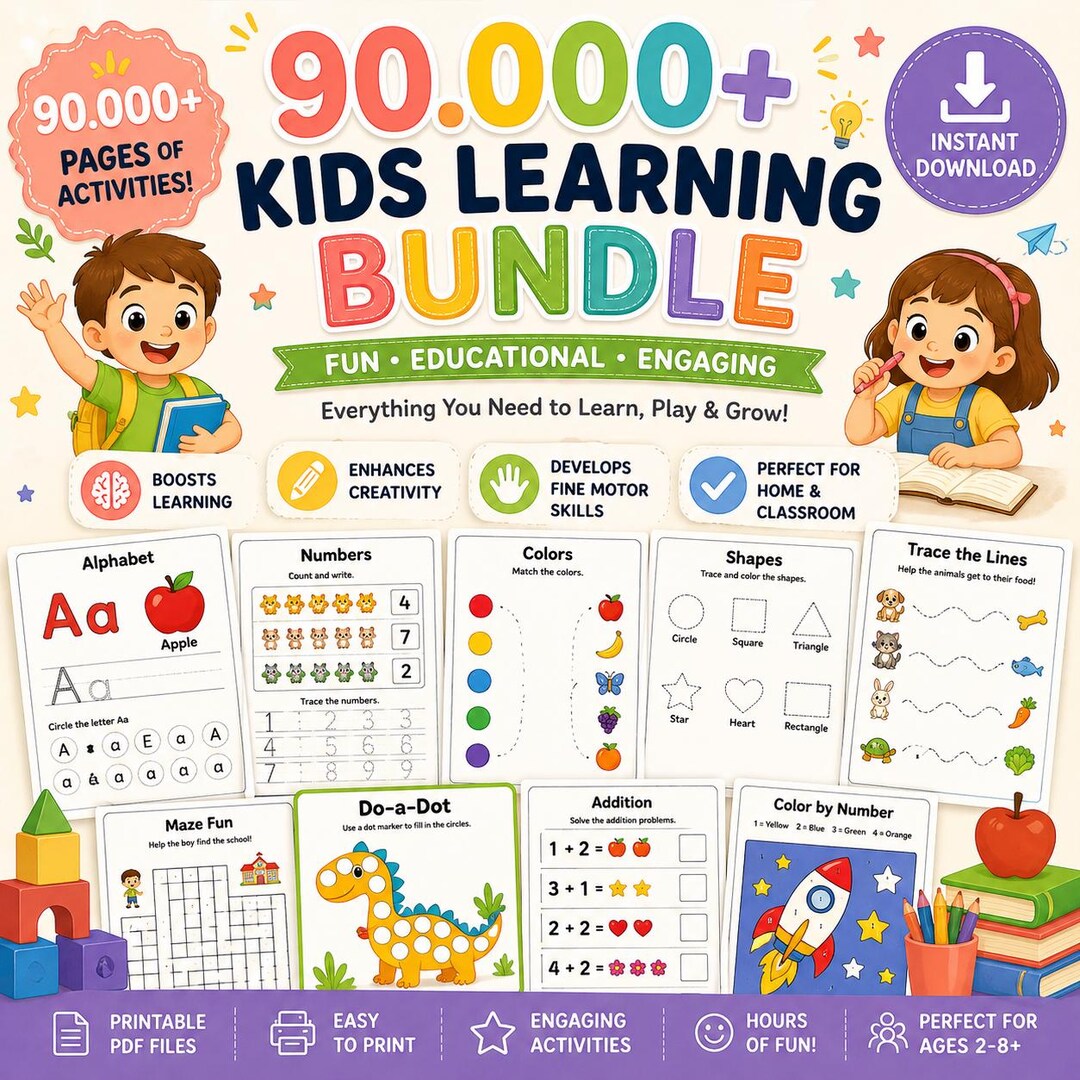 90,000+ Kids Learning Bundle Printable | PLR+MRR | Preschool ...