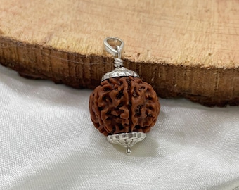 8 Mukhi Rudraksha Pendant, 8 Face Nepali Silver cap Rudraksha Pendant Lab Certified