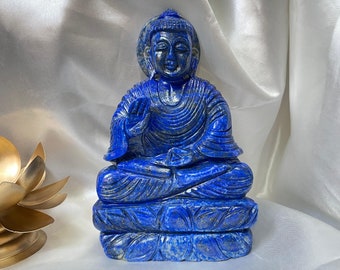 7" Natural Lapis Lazuli Stone Buddha Statue for Meditation