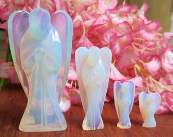 Original Opalite Angel Figurine, Hand Carved Guardian Crystal  Angel for Spiritual Healing Gift