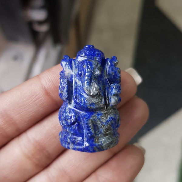 Lapis Ganesha Statue Natural Blue Lapis Lazuli Ganesha Statue for Worship & Gifts