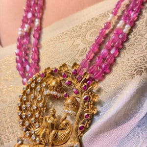 Rubin Perle Krishna Anhänger Halskette Set 92.5 Sterling Silber Tempel Schmuck