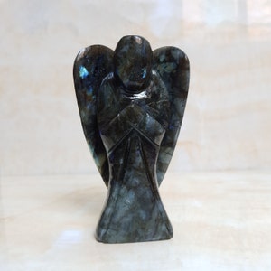 Natural Labradorite Angel: Handmade Stone Guardian for Good Luck