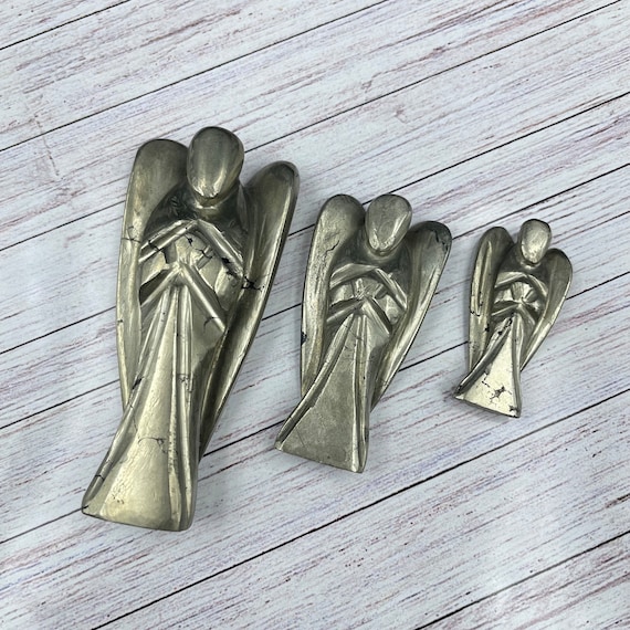 Pyrite Stone Angel Figurine, Handmade Guardian Angel for Good Luck