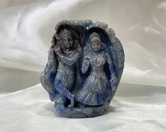Blue sapphire Radha Krishna statue with lab certificate