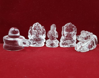 Original Rock Crystal Sphatik Shiva&#39;s family Statue for Pooja Room