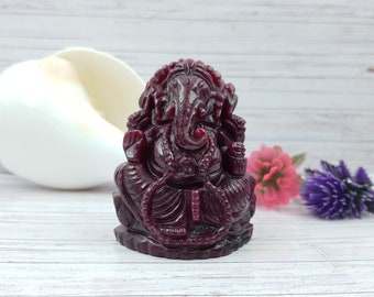 Original Ruby Ganesha Idol, 2.50" Lord Ganesha Idol with IIGJ Lab Certificate, Ganesha for Worship