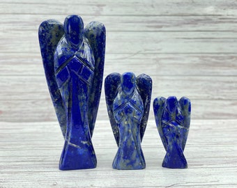 Lapis Lazuli Angel Figurine: Handmade Guardian Angel for Good Luck