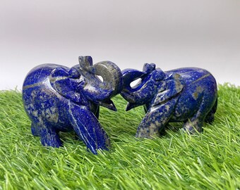 Blue Lapis Lazuli Elephant Pair for Decoration & Gifts Original Stone Lapis Elephant Sculpture