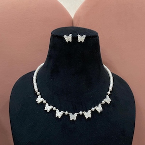 Original Pearl Beads Necklace in Butterfly Design in Shell Pearl, Pearl Necklace & Earrings for Women