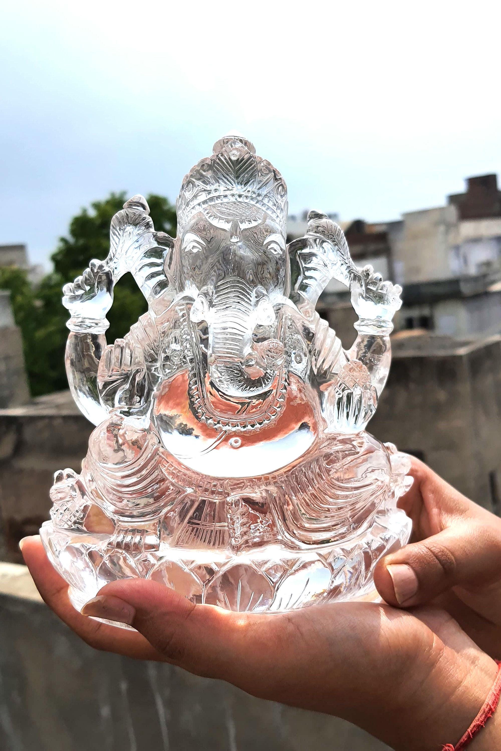 クリスタル ガネーシャ像：手彫りのスファティック アイドル（IIGJ