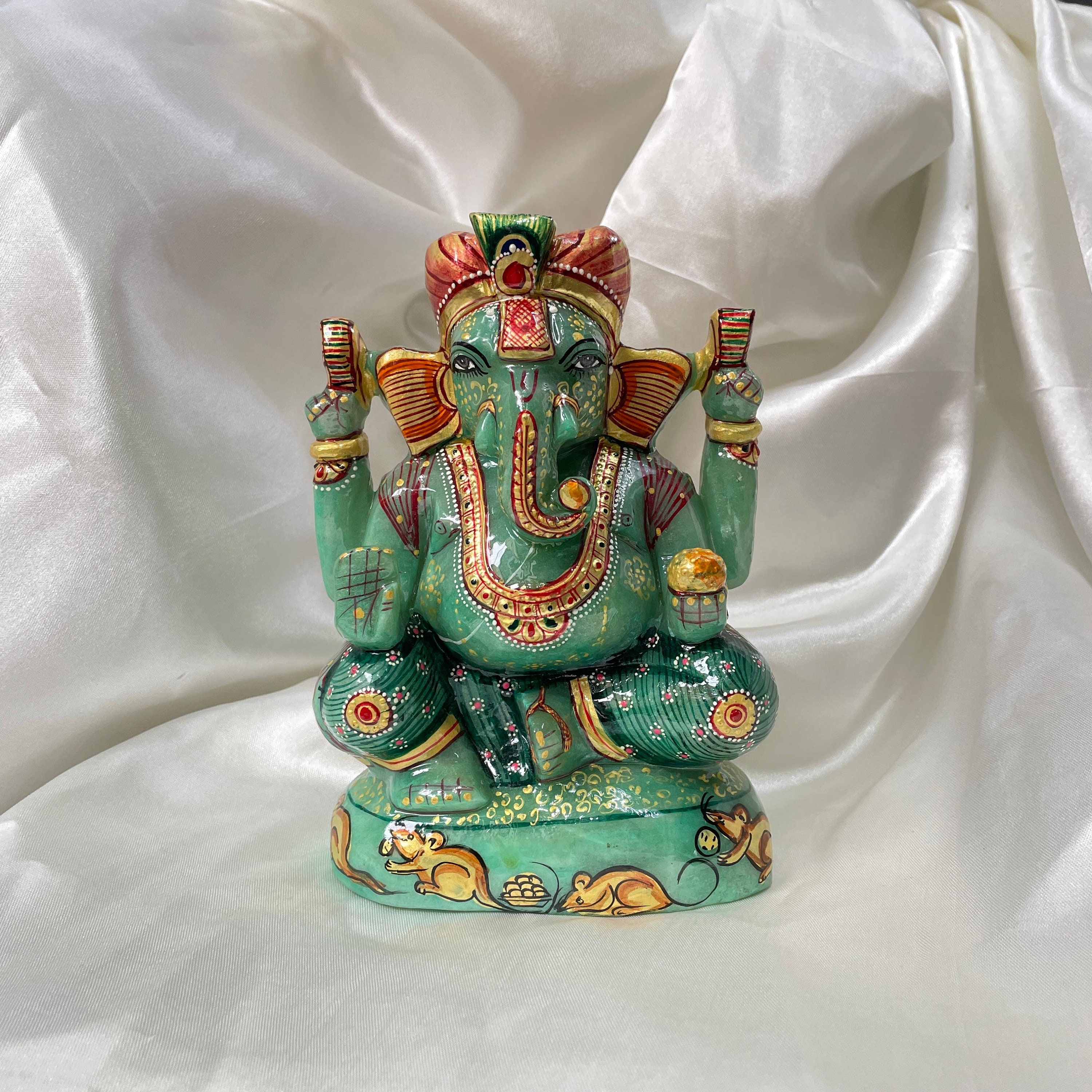 ガネーシャの置物(翡翠) ギフト、ホームデコレーション、プージャルームに最適な7インチの