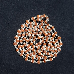 Panchmukhi Rudraksha Mala: Silver Cap Rosary Beads