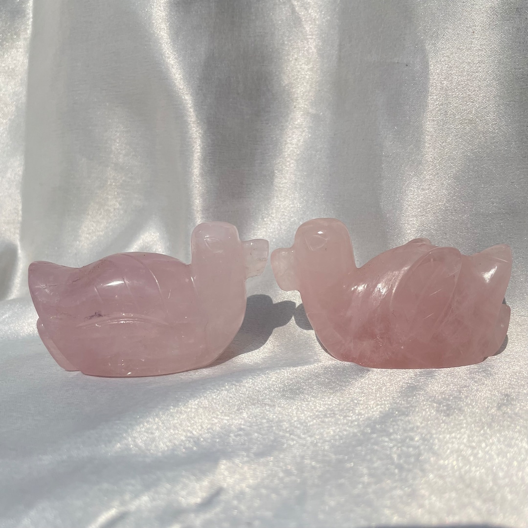 Rose Quartz Carved Mandarin Ducks Pair for Home Decoration & Valentines