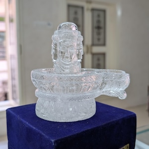 White Sphatik Crystal Shivling: Pashupatinath Shiva Lingam with Gems Certificate