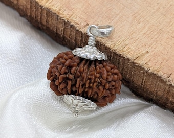 15 Mukhi Rudraksha Sterling Silver Pendant, Nepali Sacred Bead with Lab Certified