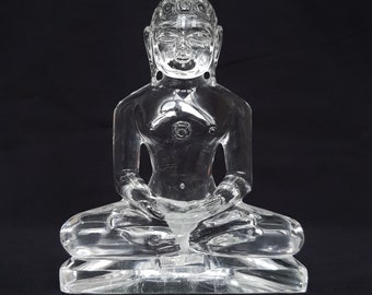 5.25" Crystal Mahavira Swami in Natural Rock Crystal Spathic for Home White Crystal Clear Lord Mahavira