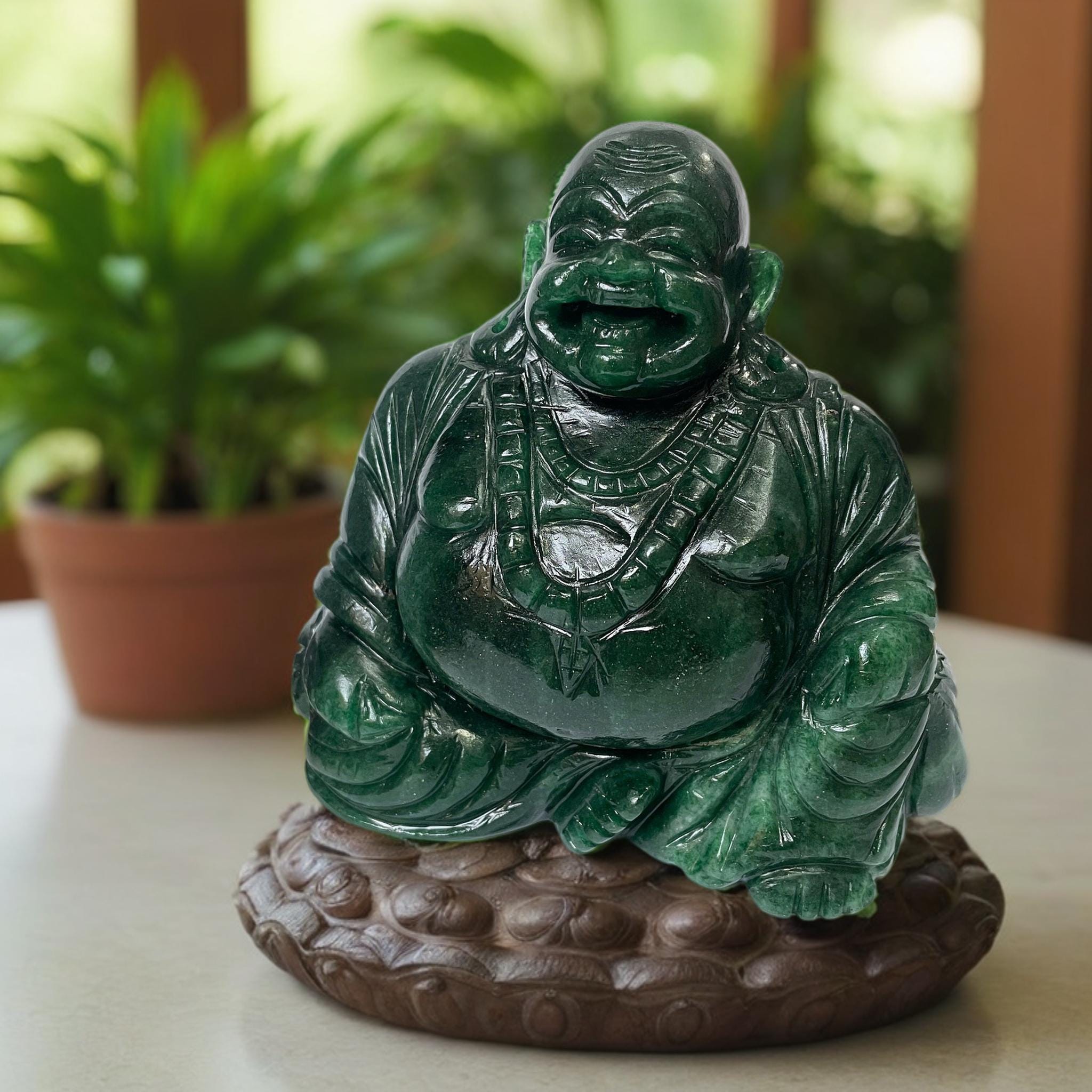 Green Jade Laughing Buddha Statue - 4.75