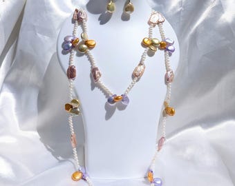 Freshwater Pearl Necklace & Earrings Set, 925 Sterling Silver Pearl Jewelry for her