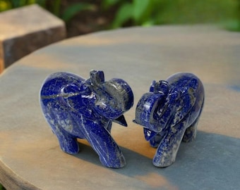 ラピスラズリ象の置物 | 2インチの青い宝石 | 手彫り | 幸運 | 知恵