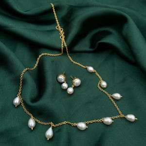 Elegant Pearl Necklace Set, Authentic White Pearl Necklace with Silver Earrings, Perfect for Weddings and Luxury Gifts