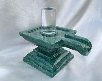 Crystal Lingam on Green Jade Base, Sacred Pooja Meditation Shivling
