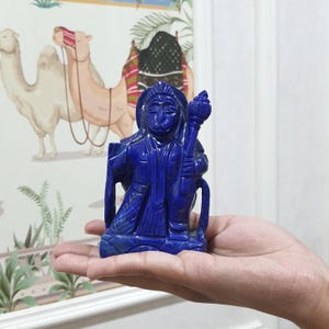 Estátua de Hanuman em Lápis-Lazúli: Ídolo de Pedra Sagrada, Decoração para Casa (12,5 cm)