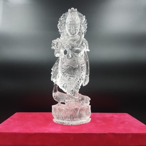Sphatik Krishna Statue: 8.5&quot; Natural Rock Crystal for Pooja