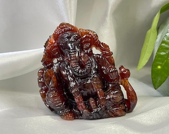 Natural Hessonite Garnet Ganesh ji Statue Handmade 2.50" Brown Garnet stone Ganesh ji Statue