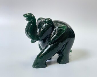 Green Jade Elephant Figurine, Hand Carved Aventurine Elephant Statue
