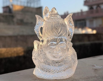 Crystal Sphatik Shiva Head Statue, Meditation Pooja Room Decor, 5"