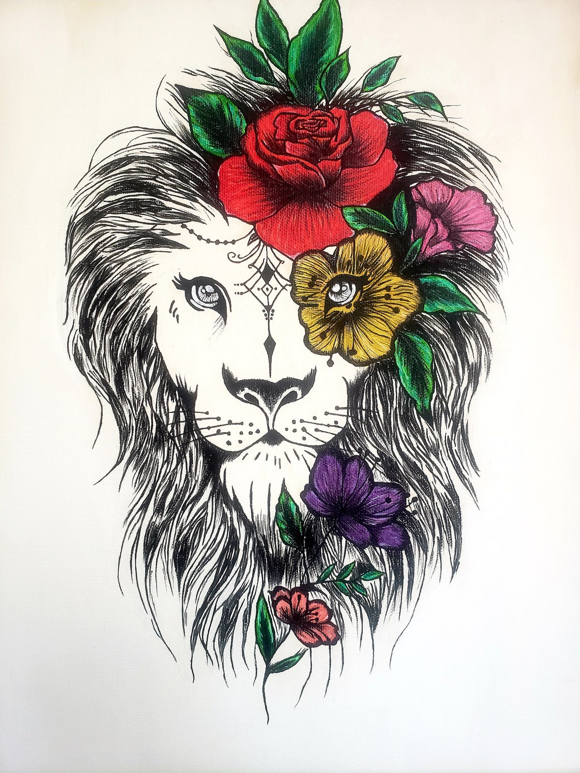 Lion with flower Leon with flowers Etsy