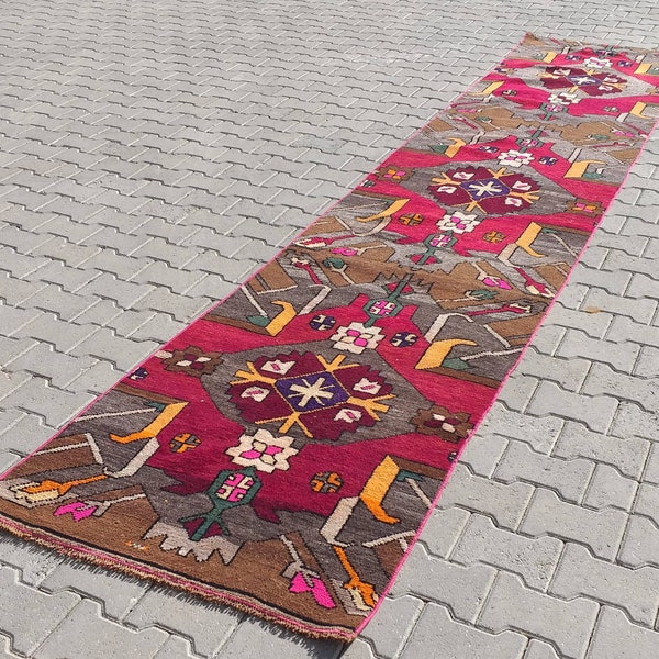 Runner Gift 14.46 x 3 ft, Kurdish Runner 3 x 14.46 ft, Entryway Runner, Hallway Runner, Runner Rug Vintage, Handmade Runner, Stair Runner