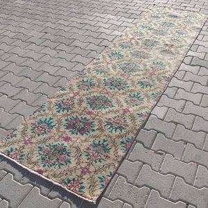 turkish runner 9.97 x 2.62 ft, runner gifts, wool runner, handmade runner, bedroom runner, Beige Runner, stair runner, kitchen runner