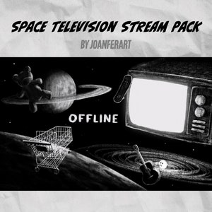Weltraumteleskop Animiertes Twitch Overlay Pack, Schwarzweiß, Loop-Animation, Panels, Bildschirme, Cam Overlay,