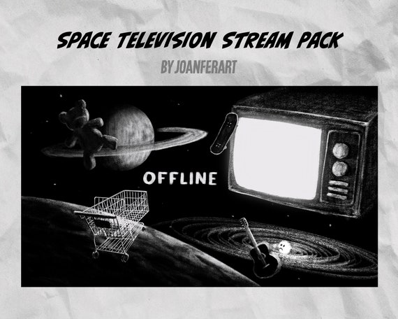 Space Television Animated Twitch Overlay Pack, Black and White, Loop Animation, Panels, Screens, Cam Overlay,