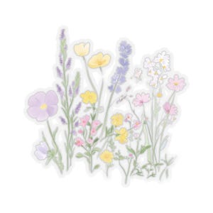 Wildflower-vinylstickers, transparante kiss-cut sticker, voor briefpapier, enveloppen, cadeaupakketten, laptops, vier maten beschikbaar.