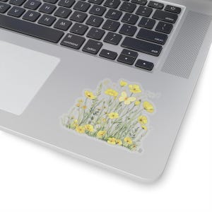 Sticker fleurs sauvages jaunes transparent coupé en forme de baiser Pour cartes de papeterie, enveloppes, emballages cadeaux, appareils électroniques, quatre tailles disponibles.