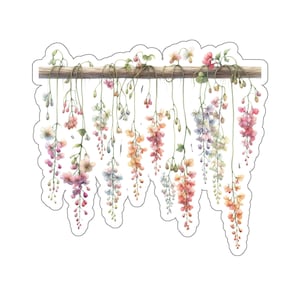 Sticker fleurs suspendues, sticker transparent découpé. Pour les cartes de papeterie, les enveloppes, les emballages cadeaux, les albums de découpures, quatre tailles disponibles.