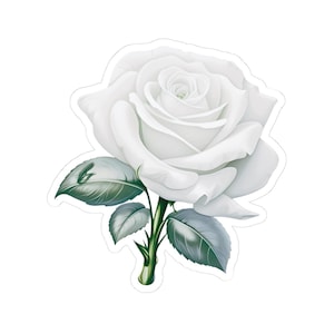 stickers vintage roses blanches en vinyle, coupe baiser, pour la papeterie, enveloppes, emballages cadeaux, ordinateurs portables, quatre tailles disponibles.
