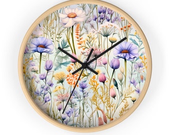 Dried flower theme Wall Clock without numbers,10 inch diameter, Home Office silent indoor clock ready to hang home decor